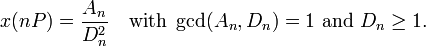 x(nP) = \frac{A_n}{D_n^2} \quad \text{with}~\gcd(A_n,D_n)=1~\text{and}~D_n \ge 1.
