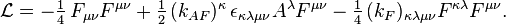 \mathcal{L} =
-\textstyle{{1}\over{4}}\,F_{\mu\nu}F^{\mu\nu}
+\textstyle{{1}\over{2}}\,(k_{AF})^\kappa\,\epsilon_{\kappa\lambda\mu\nu}A^\lambda F^{\mu\nu}
-\textstyle{{1}\over{4}}\,(k_F)_{\kappa\lambda\mu\nu}F^{\kappa\lambda}F^{\mu\nu}.