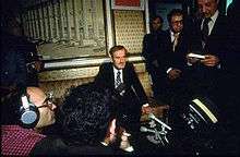 Angry man at a press conference