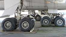 A view of the 747's four main landing gear, each with four wheels