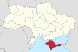 Location of the&nbsp;&nbsp;Autunomous Republic of Crimea&nbsp;&nbsp;(red)in Ukraine&nbsp;&nbsp;(light&nbsp;yellow)