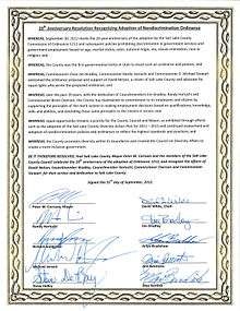 Salt Lake County joint Commemorative Resolution signed by mayor and nine council members