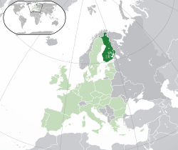 Location of &nbsp;Finland&nbsp;&nbsp;(dark green)–&nbsp;in Europe&nbsp;&nbsp;(green &&nbsp;dark grey)–&nbsp;in the European Union&nbsp;&nbsp;(green)&nbsp; –&nbsp; [Legend]