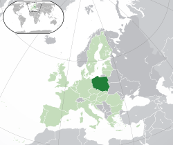 Location of &nbsp;Poland&nbsp;&nbsp;(dark green)–&nbsp;in Europe&nbsp;&nbsp;(green &&nbsp;dark grey)–&nbsp;in the European Union&nbsp;&nbsp;(green)&nbsp; –&nbsp; [Legend]