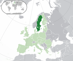 Location of &nbsp;Sweden&nbsp;&nbsp;(dark green)–&nbsp;in Europe&nbsp;&nbsp;(green &&nbsp;dark grey)–&nbsp;in the European Union&nbsp;&nbsp;(green)&nbsp; –&nbsp; [Legend]