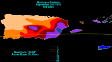 Contoured map showing rainfall totals in increments of two inches (50 millimeters).