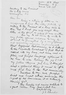 Letter to the White House following the first fireside chat