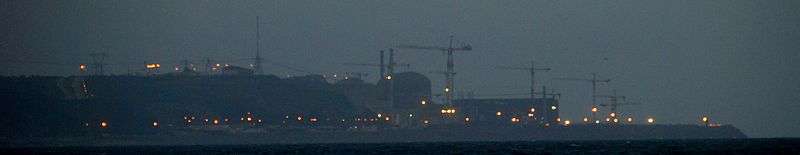 Flamanville Nuclear Power Plant at night