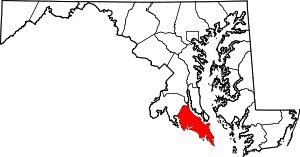 Map of Maryland highlighting Saint Mary's County