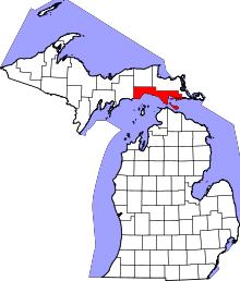 Map of Michigan highlighting Mackinac County