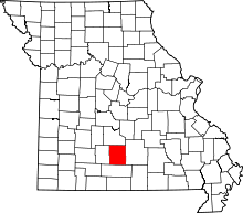 Map of Missouri highlighting Wright County