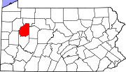 Map of Pennsylvania highlighting Clarion County