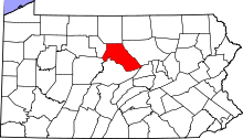 Map of Pennsylvania highlighting Clinton County