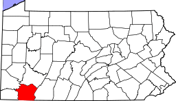 Map of Pennsylvania highlighting Fayette County