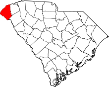 Map of South Carolina highlighting Oconee County