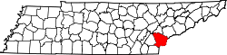 Map of Tennessee highlighting Monroe County