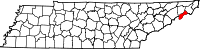 Map of Tennessee highlighting Unicoi County