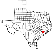 Map of Texas highlighting Fort Bend County