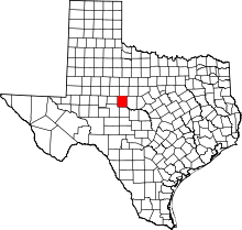 Map of Texas highlighting Runnels County