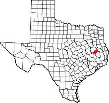 Map of Texas highlighting Trinity County