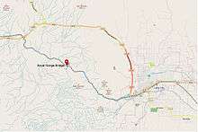 Map of local area around bridge and gorge including Cañon City and U.S. Route 50