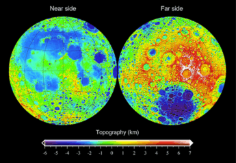 Topography of the Moon measured from the Lunar Orbiter Laser Altimeter on the mission Lunar Reconnaissance Orbiter, referenced to a sphere of radius 1737.4&nbsp;km