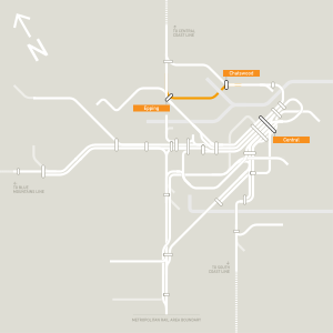New South Wales metropolitan rail area, with Epping to Chatswood rail link highlighted