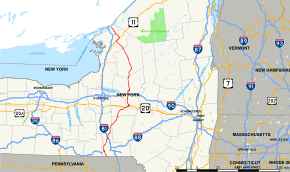 New York State Route 26 runs for just over 200 miles (325&nbsp;km) through Central New York from the Pennsylvania state line to near the Canadian border.