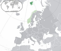 Location of Svalbard (dark green)– in Europe (green & dark grey)– in Norway (green)