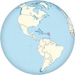 Location of &nbsp;Saint Barthélemy&nbsp;&nbsp;(circled in red)in the Caribbean&nbsp;&nbsp;(light yellow)
