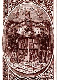 Maryland state coat of arms from the reverse of the National Bank Note Series 1882BB