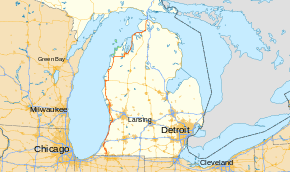 US&nbsp;31 runs north–south through the Lower Peninsula of Michigan, crossing into the state from Indiana near Niles and then running along the Lake Michigan shoreline from the Benton Harbor–St. Joseph area to Mackinaw City