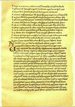 A yellow document with close spaced Latin handwriting