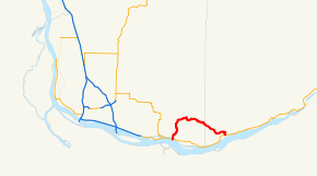 A map of southern Clark and Skamania counties in the U.S. state of Washington showing the former route of SR&nbsp;140 highlighted in red.