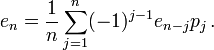 e_n = \frac{1}{n} \sum_{j=1}^n (-1)^{j-1} e_{n-j} p_j \,.