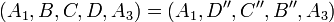 (A_1, B, C, D, A_3) = (A_1, D'', C'', B'', A_3)