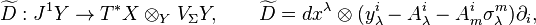 \widetilde D: J^1Y\to T^*X\otimes_Y V_\Sigma Y, \qquad \widetilde D= dx^\lambda\otimes(y^i_\lambda- A^i_\lambda -A^i_m\sigma^m_\lambda)\partial_i,